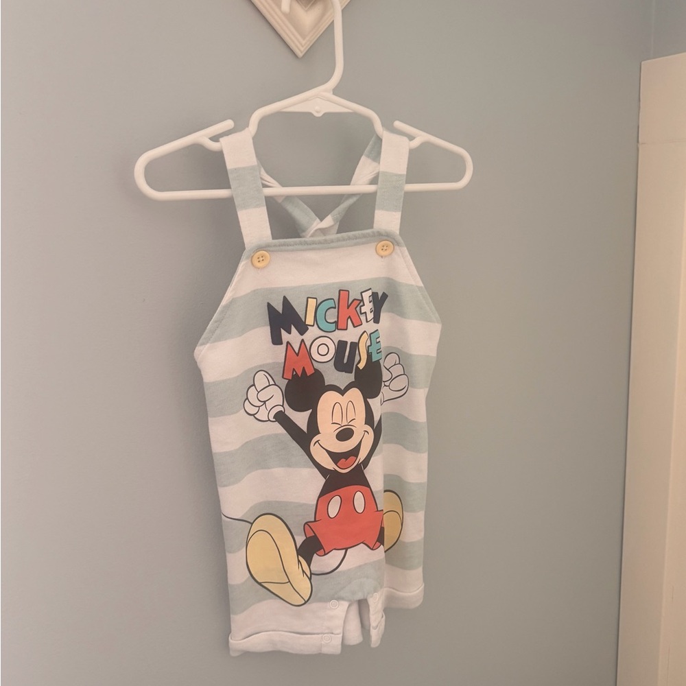 Mickey Mouse Striped toddler overalls- Blue and White
